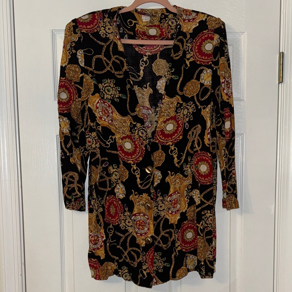 Vintage Baroque Chain Clock Blazer Shirt Blouse